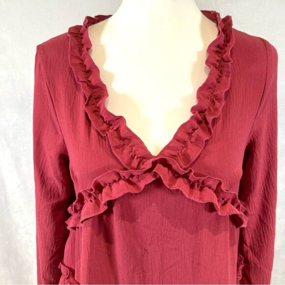 ODDY rose wine long sleeve ruffle tiered dress size small - Picture 4 of 8